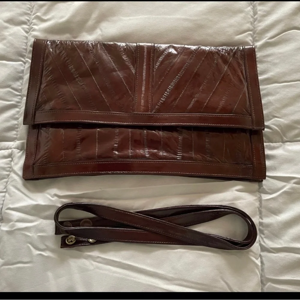 Vintage Eel Skin Clutch Purse in Dark Burgundy